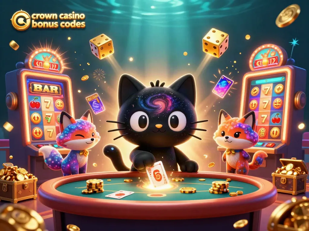 Crown coins casino bonus codes showcase vibrant 3D characters and thrilling casino elements in a dynamic scene.