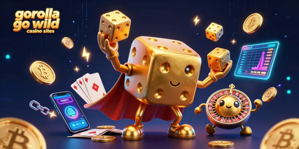 Play at gorilla go wild casino sites with a vibrant illustrated slot gaming scene.