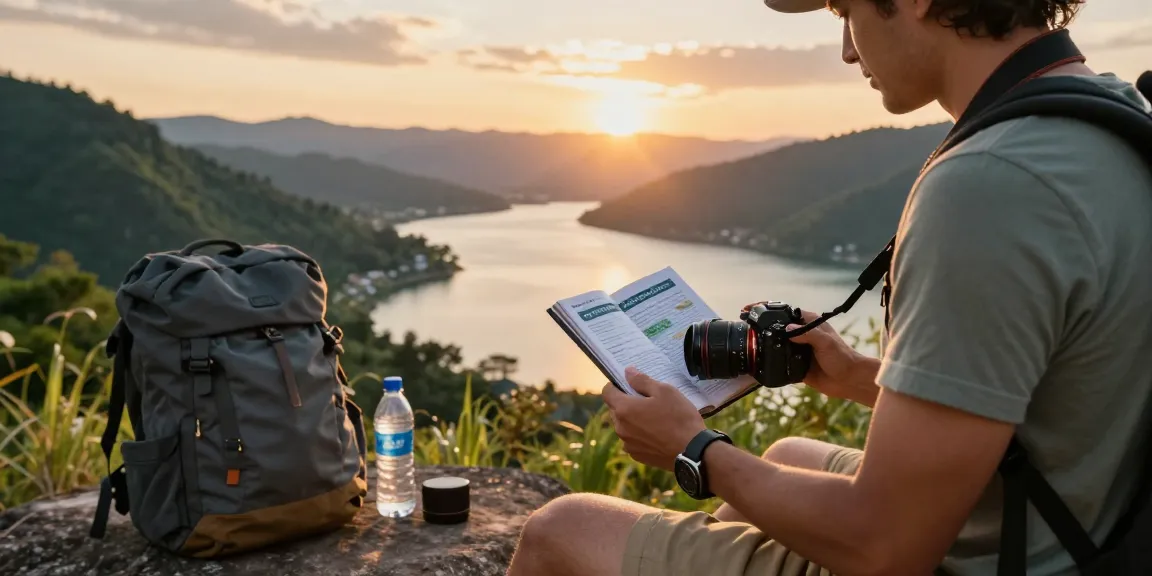 Traveler enjoying luxury and custom tour packages at scenic sunset location with adventure gear.