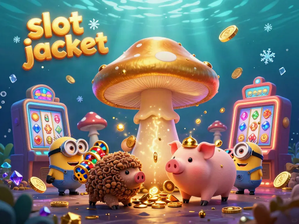 Experience a thrilling slot jackpot adventure with a golden wizard surrounded by vibrant casino treasures.