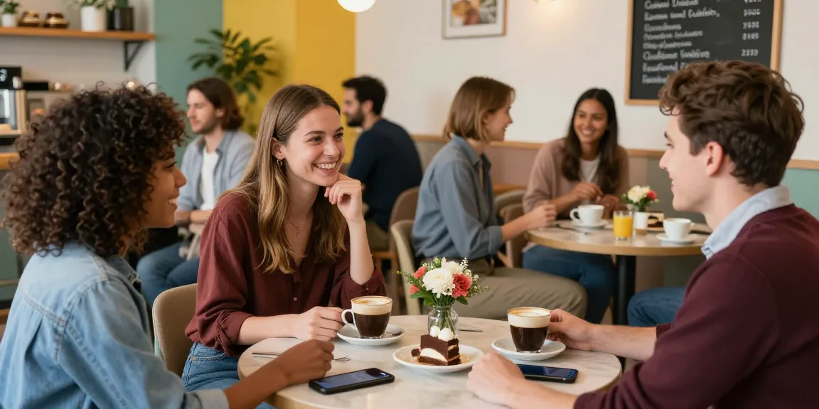 Singles exploring connections with the HundRoses app in a vibrant café setting that promotes genuine interaction.